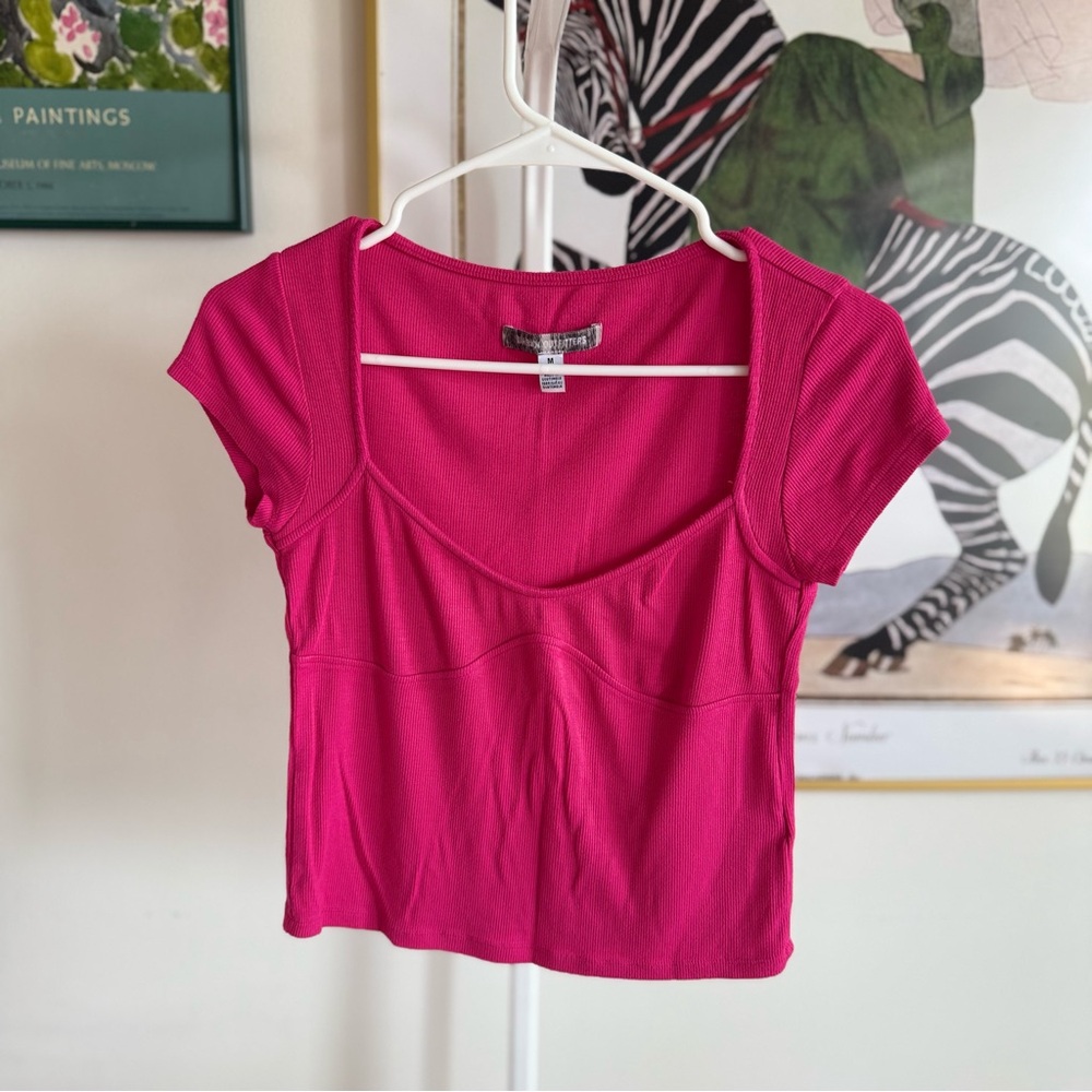 Urban Outfitters Silence + Noise Greta Cap Sleeve Baby Tee Bustier in Berry Pink